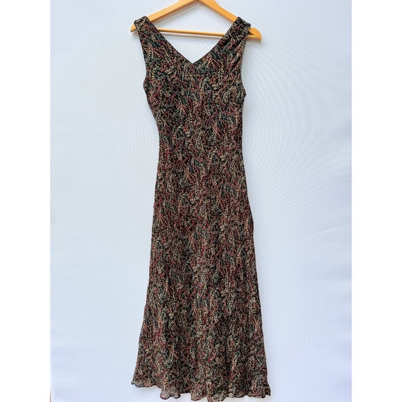 Eva Blue Vintage Y2K 14 Maxi Dress Floral Print Sleeveless Rayon Beaded Black - Picture 1 of 6